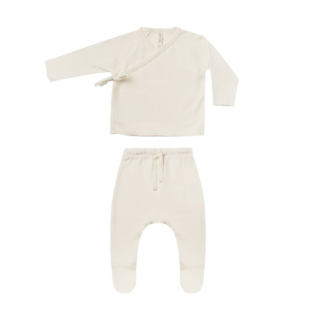 Quincy Mae - Organic Wrap Top + Footed Pant Set - Ivory-Sets-Newborn-Posh Baby