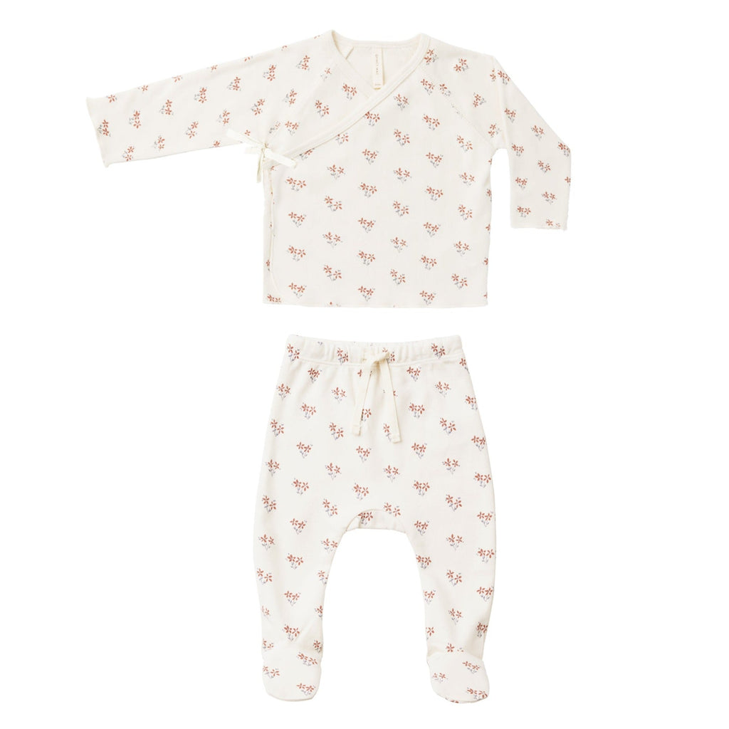 Quincy Mae - Organic Wrap Top + Footed Pant Set - Summer Flower-Sets-Newborn-Posh Baby
