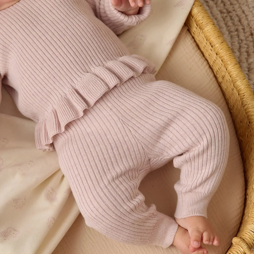 Quincy Mae - Ribbed Peplum Top + Legging Set - Heathered Oatmeal-Sets-0-3M-Posh Baby