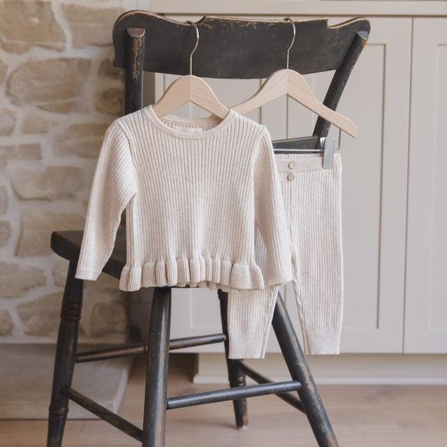 Quincy Mae - Ribbed Peplum Top + Legging Set - Heathered Oatmeal-Sets-0-3M-Posh Baby