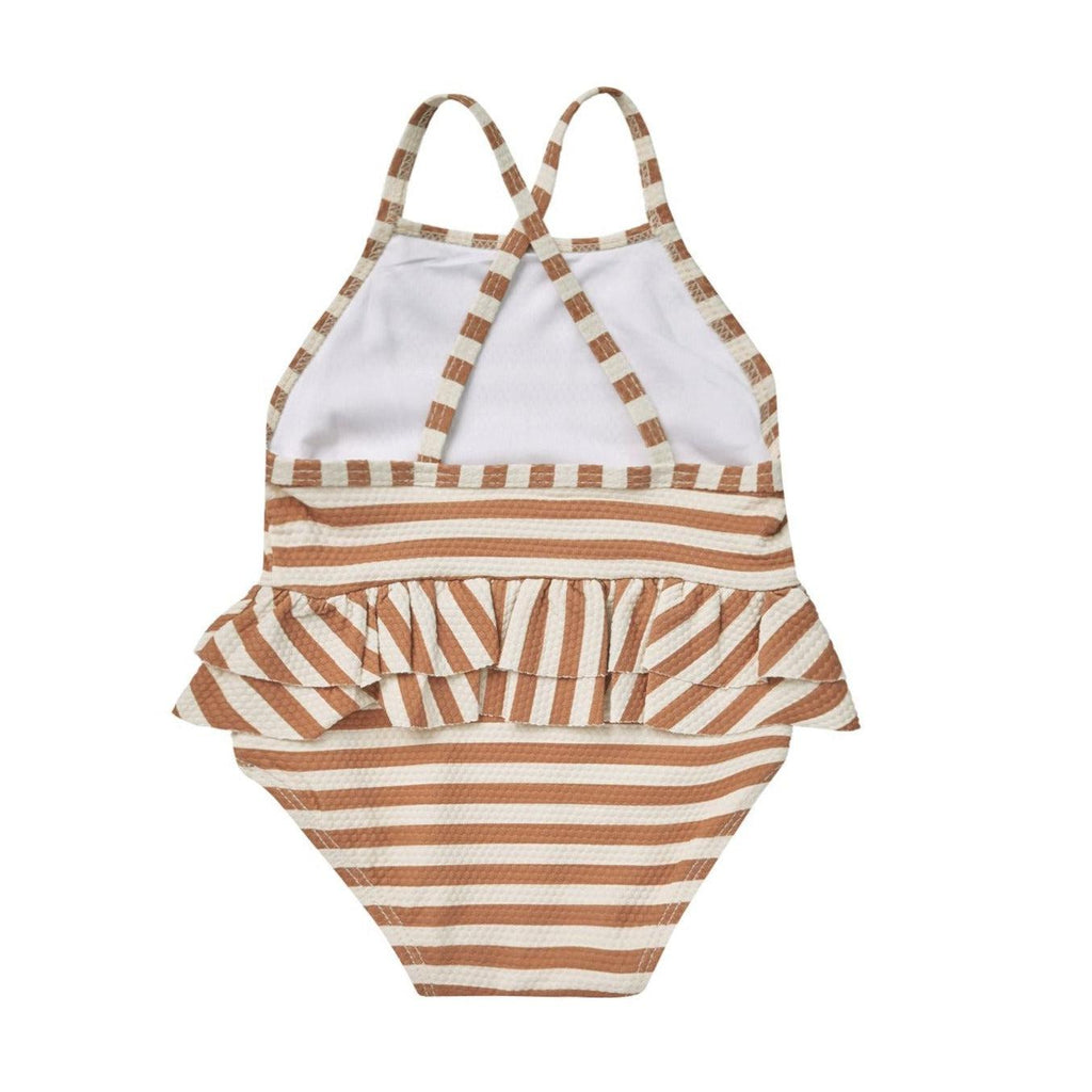 Quincy Mae - Ruffled One-Piece Swimsuit - Clay Stripe-Swim-0-3M-Posh Baby