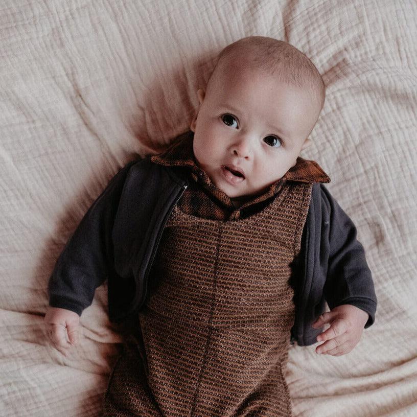 Riffle Amsterdam - Organic French Knit Romper - Brown-Footies + Rompers (Fashion)-2-4M-Posh Baby
