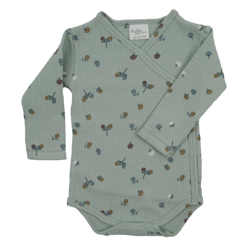 Riffle Amsterdam - Organic Rib Knit Bodysuit - Aqua Acorn-Onesies-4-6M-Posh Baby