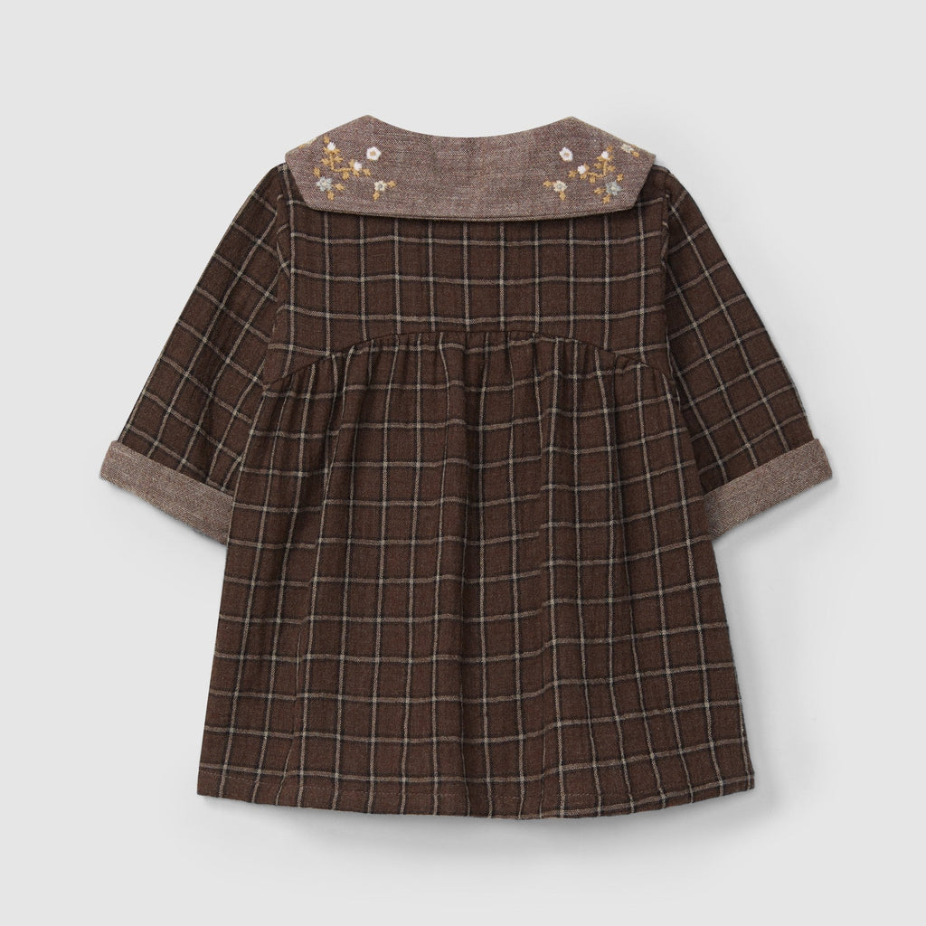 Snug - Organic Cotton Embroidery Plaid Dress - Cocoa-Dresses-3-6M (3M)-Posh Baby