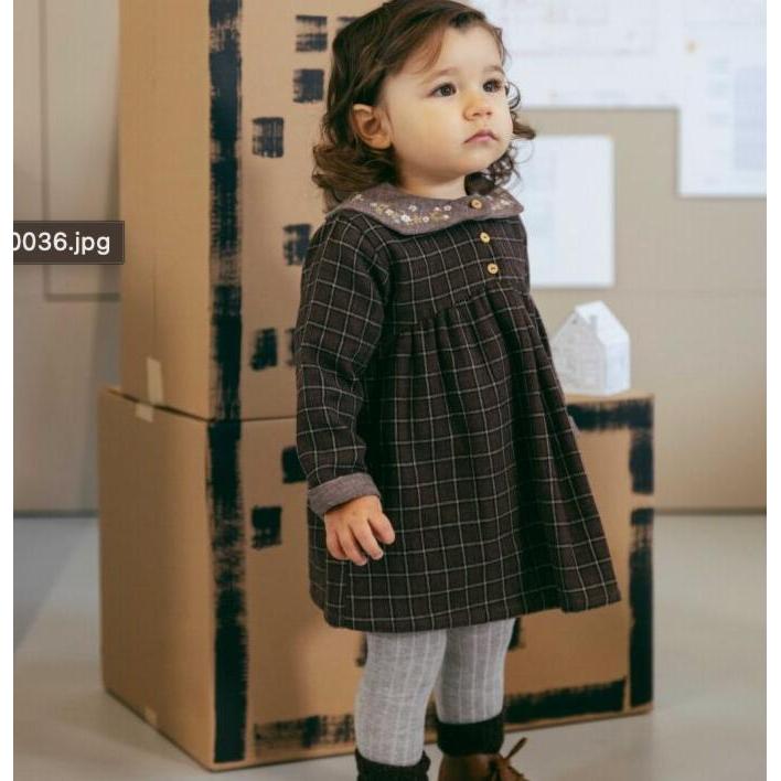 Snug - Organic Cotton Embroidery Plaid Dress - Cocoa-Dresses-3-6M (3M)-Posh Baby