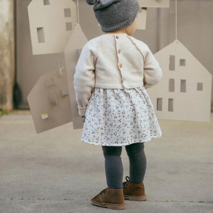 Snug - Organic Cotton Fleece Jersey + Muslin Dress - Floral-Dresses-3-6M (3M)-Posh Baby