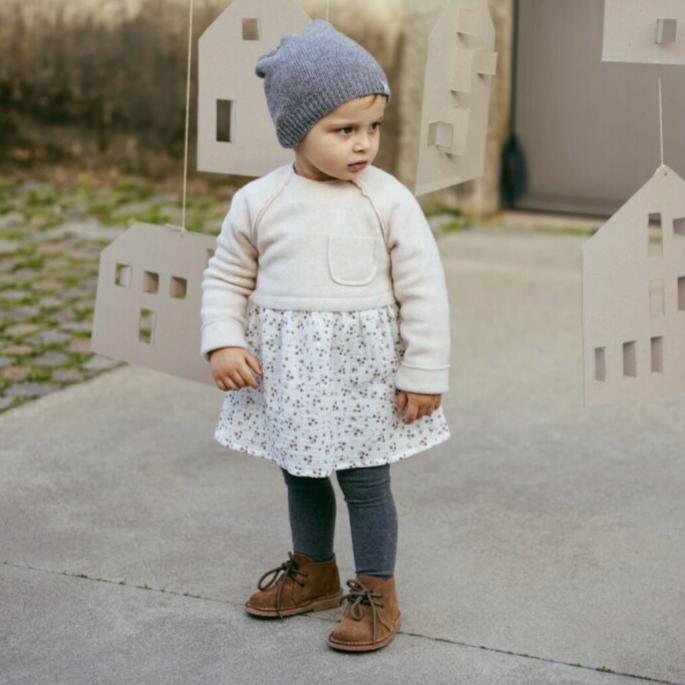 Snug - Organic Cotton Fleece Jersey + Muslin Dress - Floral-Dresses-3-6M (3M)-Posh Baby