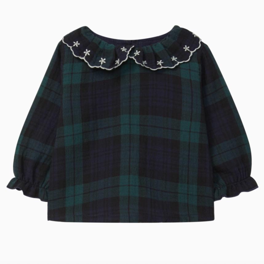 Snug - Organic Cotton Plaid Top - Navy-Long Sleeves-3-6M (3M)-Posh Baby