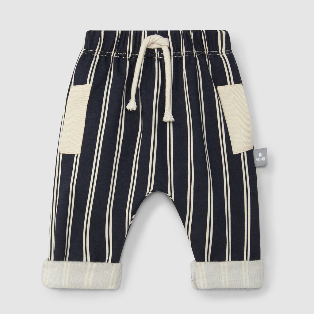 Snug - Organic Cotton Striped Pant - Navy-Bottoms-3-6M (3M)-Posh Baby