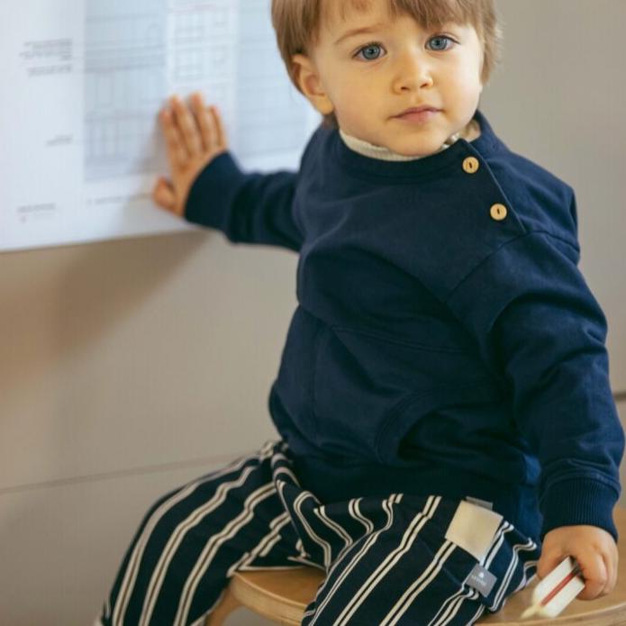 Snug - Organic Cotton Striped Pant - Navy-Bottoms-3-6M (3M)-Posh Baby