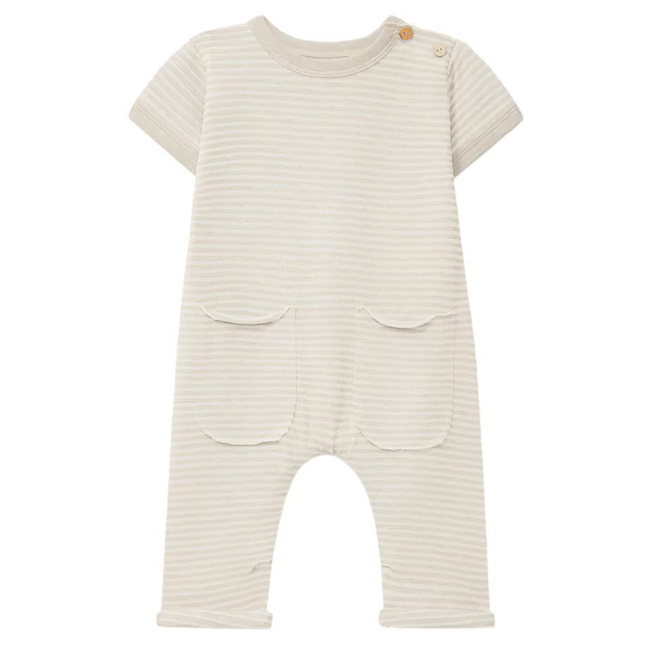 Snug - Organic Short Sleeve Romper - Cream Stripe-Footies + Rompers (Fashion)-9M-Posh Baby