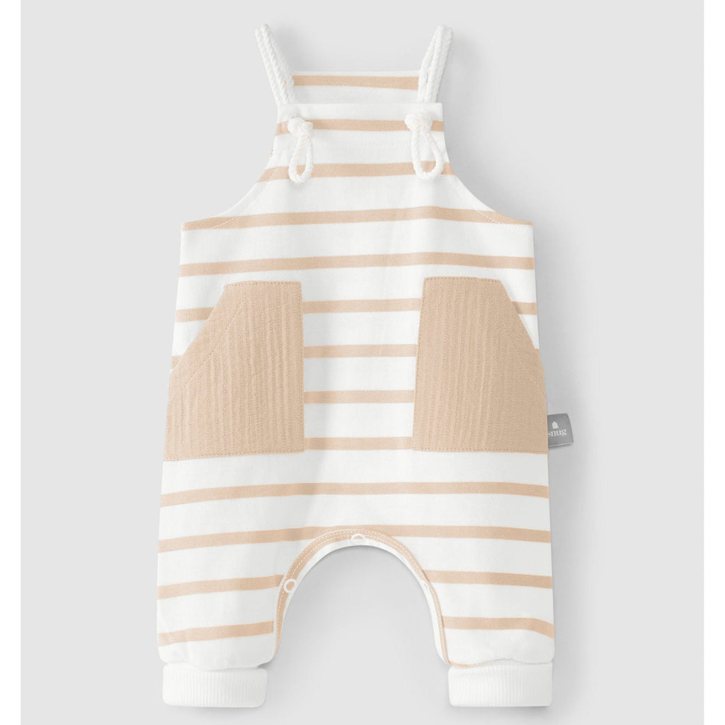 Snug (Portugal) - Pocket Overalls - Taupe Stripe-Footies + Rompers (Fashion)-Newborn-Posh Baby