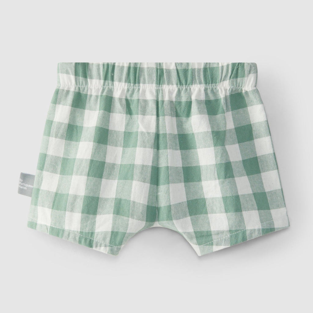 Snug (Portugal) - Side-Button Shorts - Green Check-Bottoms-0-3M-Posh Baby