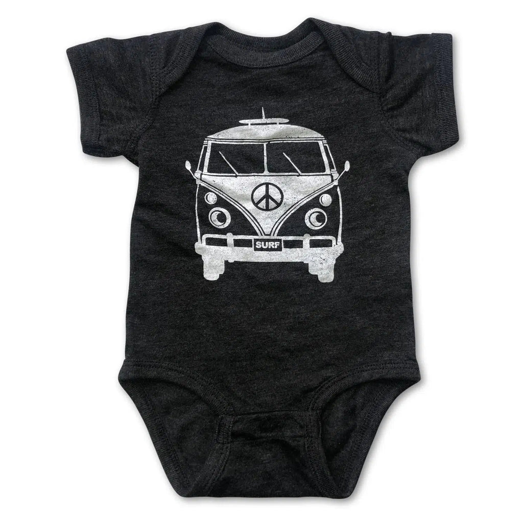 Sol Baby - Peace Surf Bus Onesie - Smoke Black-Short Sleeves-Newborn-Posh Baby