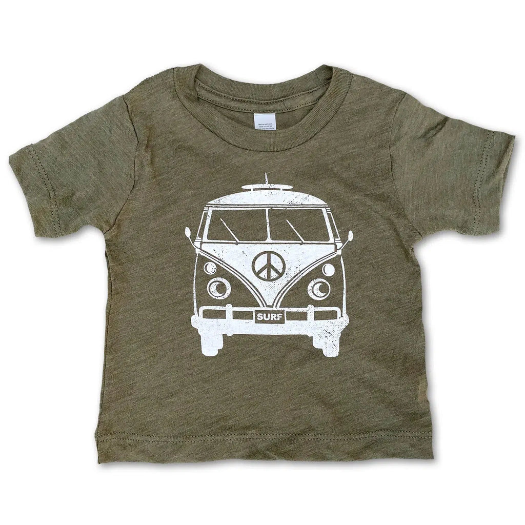 Sol Baby - Peace Surf Bus Tee - Olive-Short Sleeves-18-24M-Posh Baby