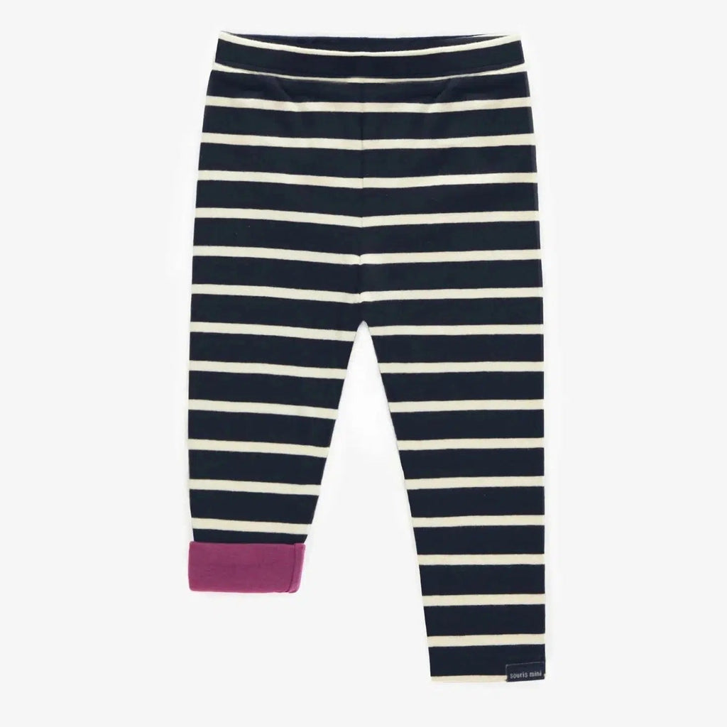 Souris Mini - Reversible Leggings - Navy + Cream Stripe-Bottoms-6-9M-Posh Baby