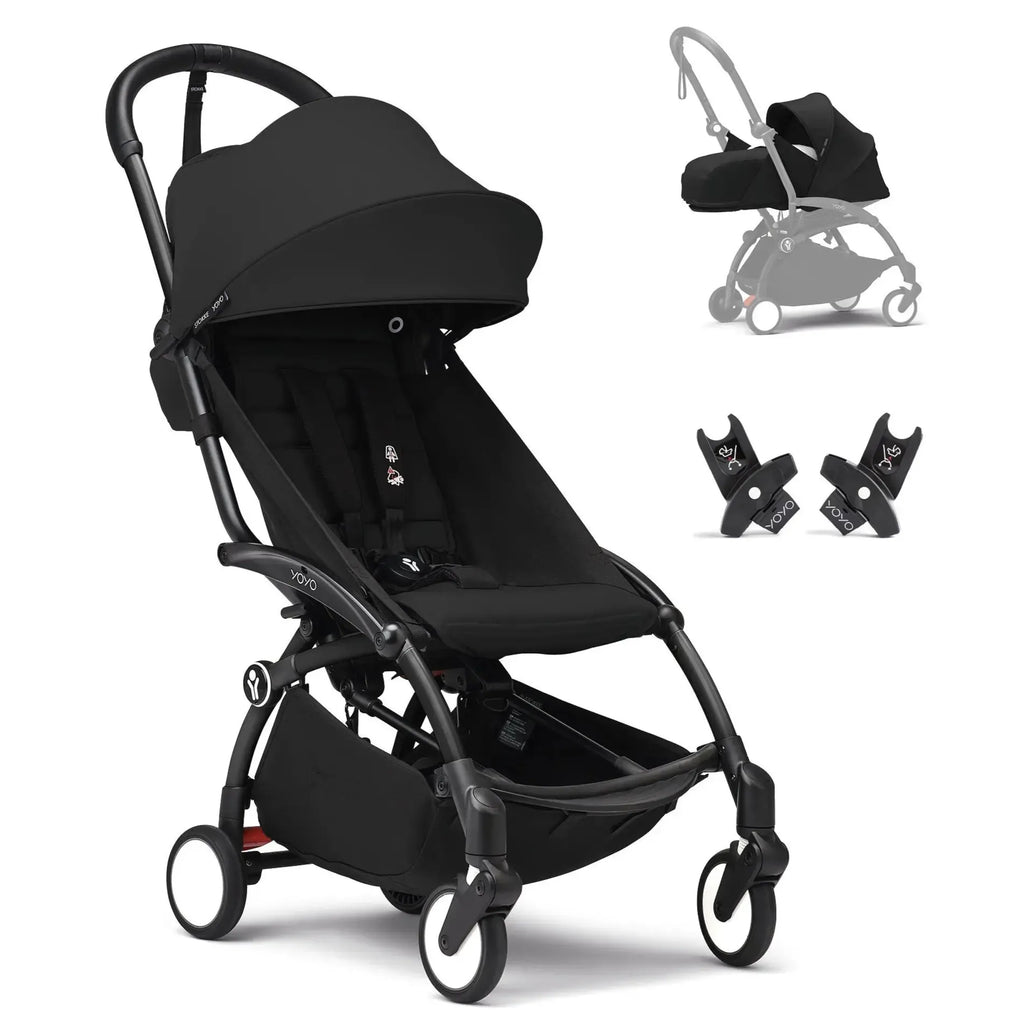 Stokke - YOYO 3 Stroller Newborn + Toddler Bundle - Black Frame + Black-Lightweight + Travel Strollers-Posh Baby