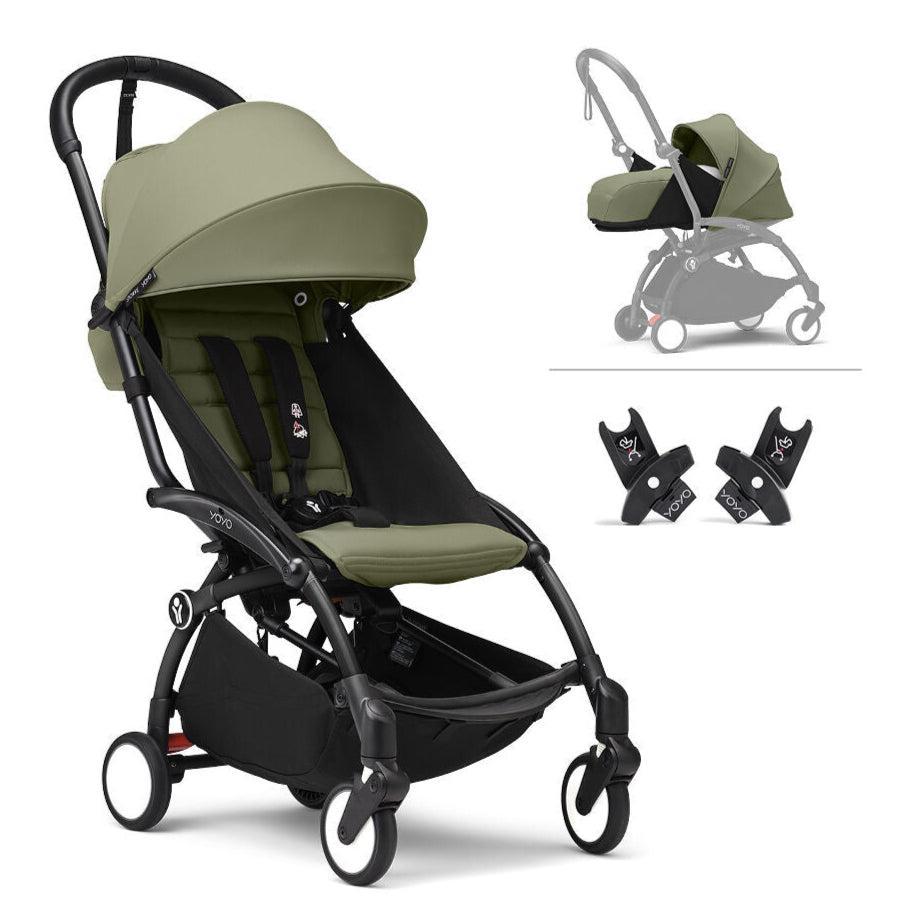 Stokke - YOYO 3 Stroller Newborn + Toddler Bundle - Black Frame + Olive-Lightweight + Travel Strollers-Posh Baby
