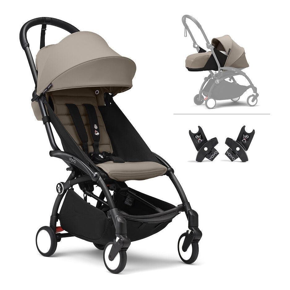 Stokke - YOYO 3 Stroller Newborn + Toddler Bundle - Black Frame + Taupe-Lightweight + Travel Strollers-Posh Baby