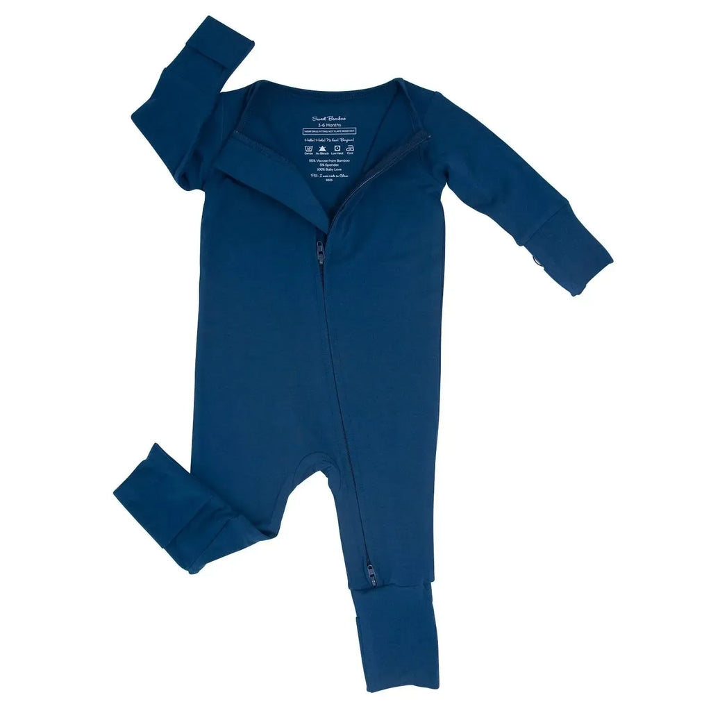 Sweet Bamboo - Convertible Two Way Zipper Romper - Blue Titan-Footies + Rompers (Basic)-Newborn-Posh Baby