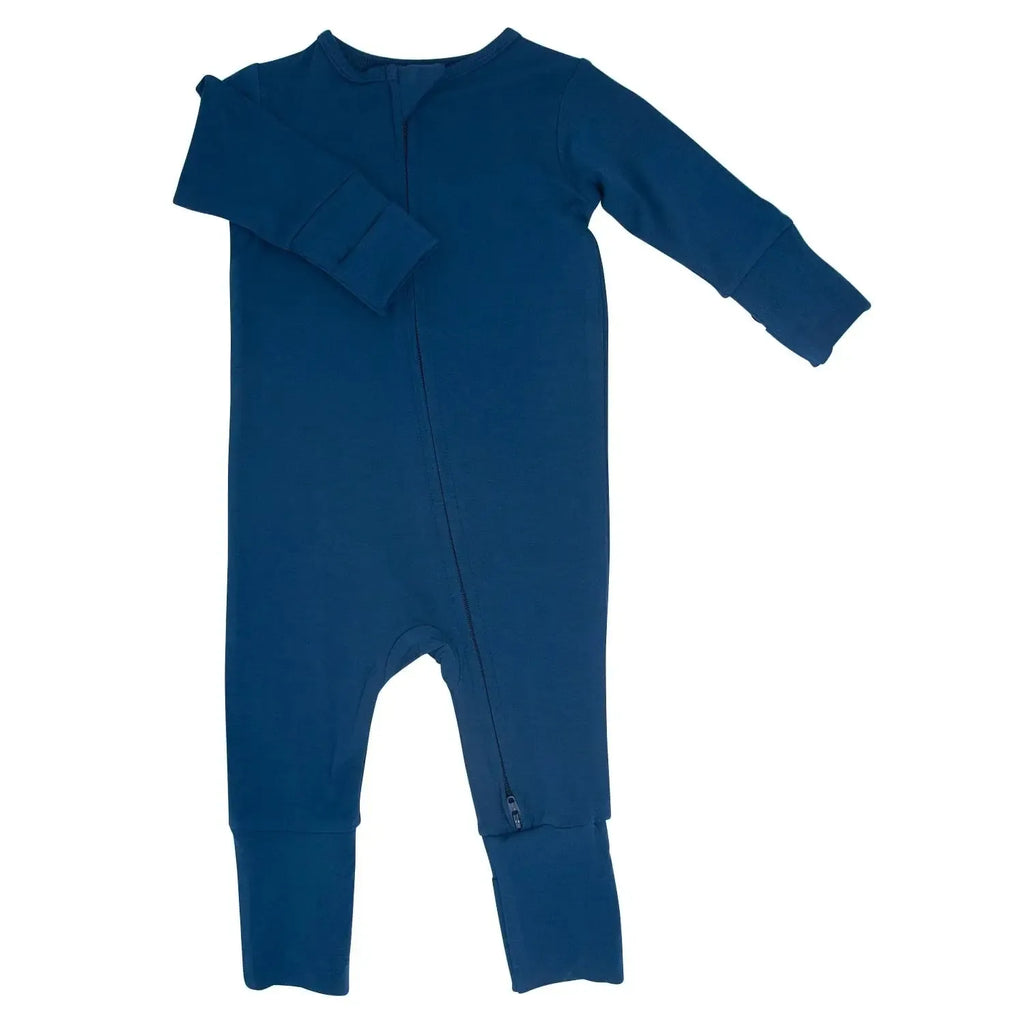 Sweet Bamboo - Convertible Two Way Zipper Romper - Blue Titan-Footies + Rompers (Basic)-Newborn-Posh Baby
