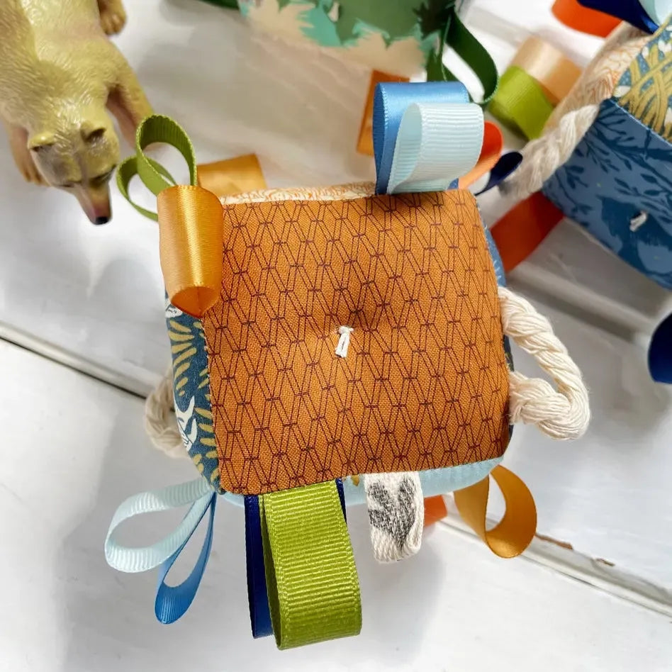 The Bird + Elephant - Handmade Soft Sensory Block - 3" Wolf Owls-Plush Rattles + Teething Toys-Posh Baby