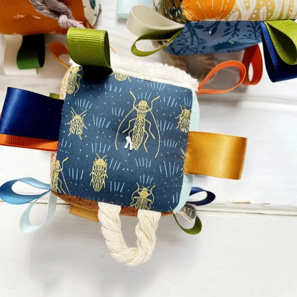 The Bird + Elephant - Handmade Soft Sensory Block - 3" Wolf Owls-Plush Rattles + Teething Toys-Posh Baby