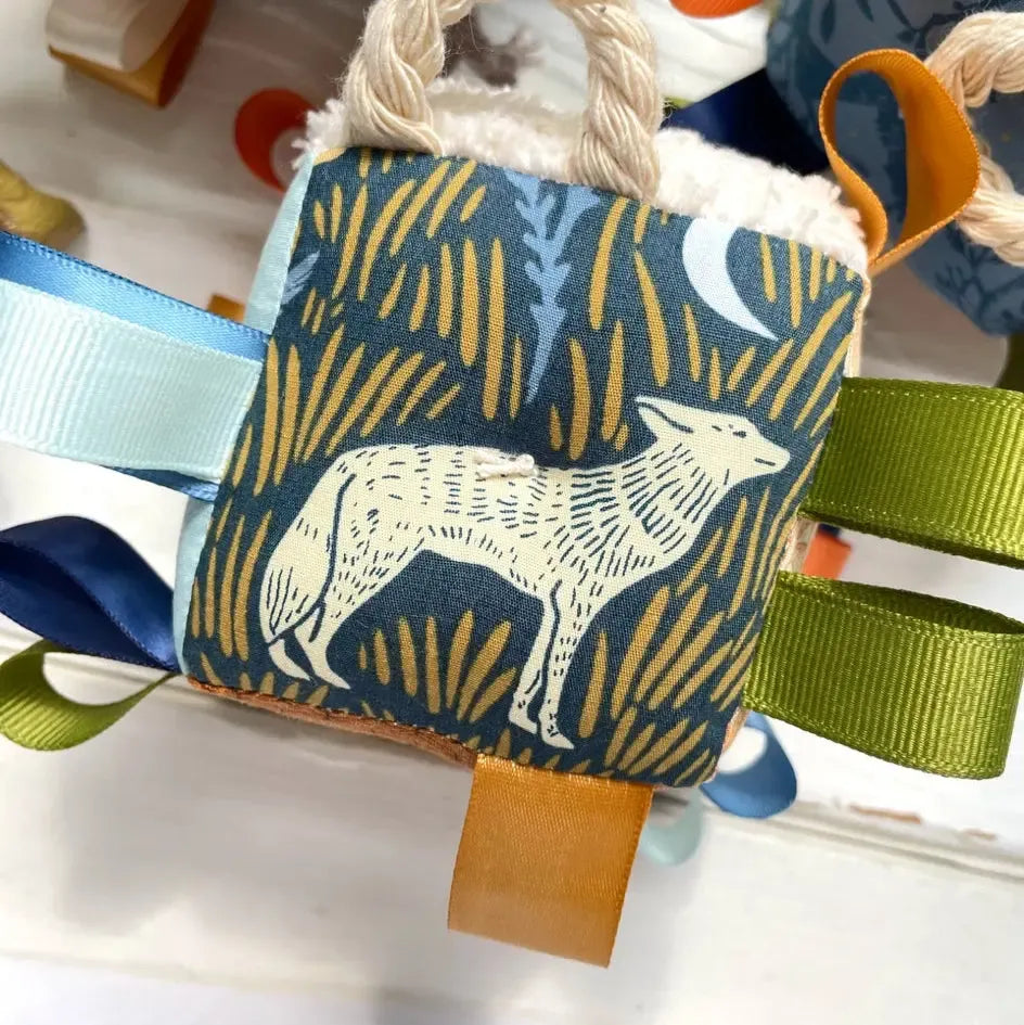 The Bird + Elephant - Handmade Soft Sensory Block - 3" Wolf Owls-Plush Rattles + Teething Toys-Posh Baby