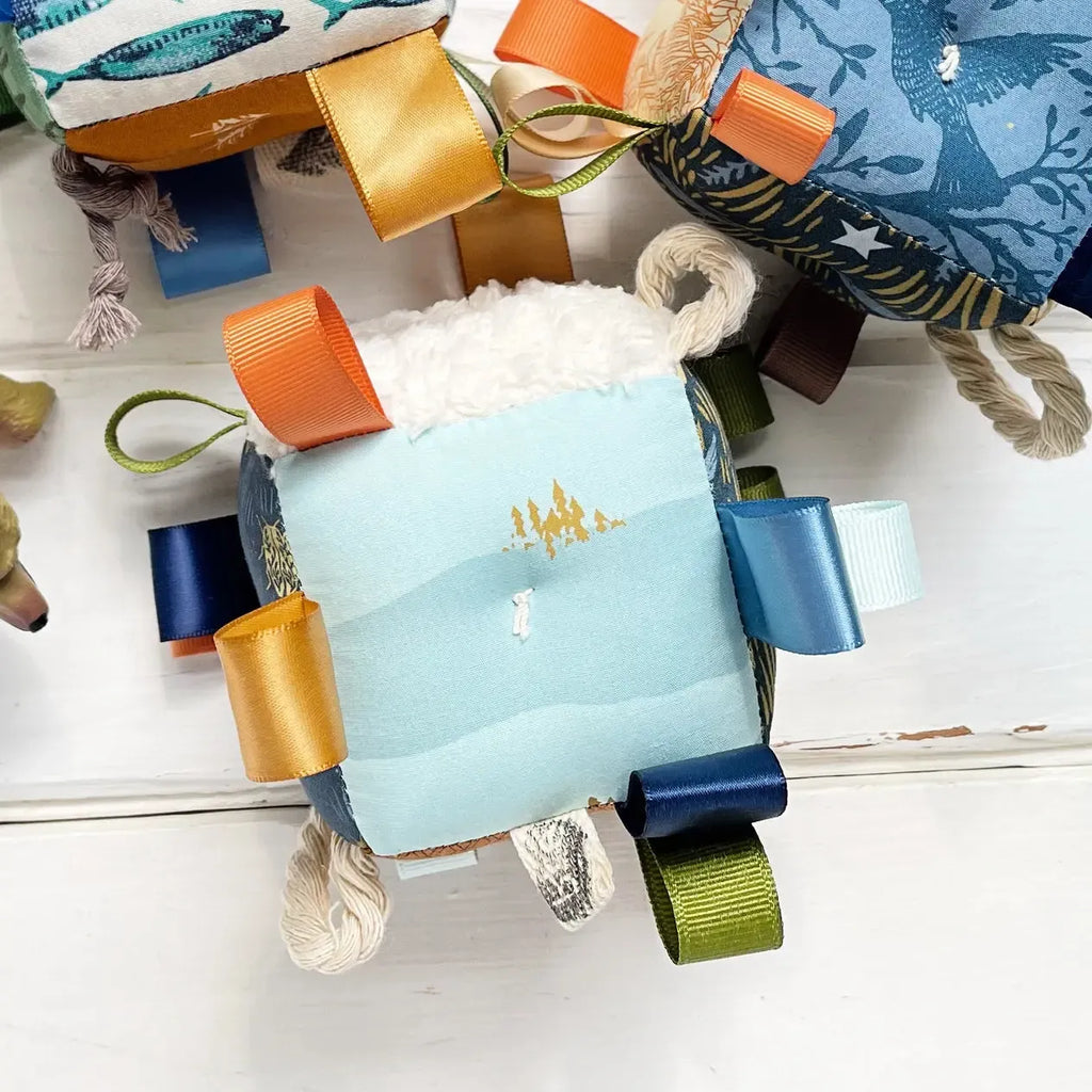 The Bird + Elephant - Handmade Soft Sensory Block - 3" Wolf Owls-Plush Rattles + Teething Toys-Posh Baby