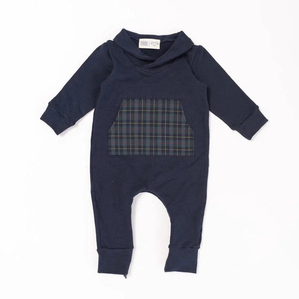 Thimble Collection - Handcrafted Bamboo Shawl Collar Romper - Midnight Mistletoe-Footies + Rompers (Fashion)-3-6M-Posh Baby