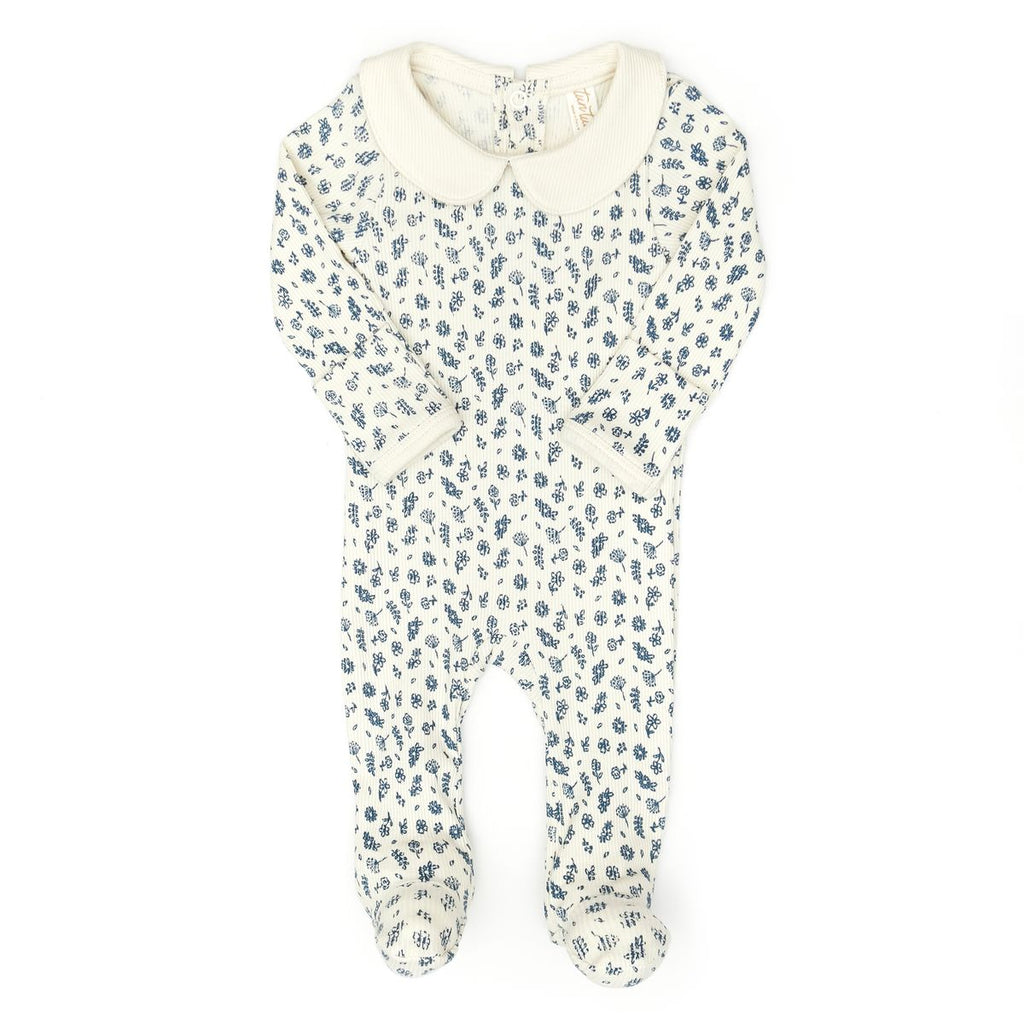 Tun Tun (Peru) - Cotton Luna Footie - Navy Flowers-Footies + Rompers (Fashion)-Newborn-Posh Baby