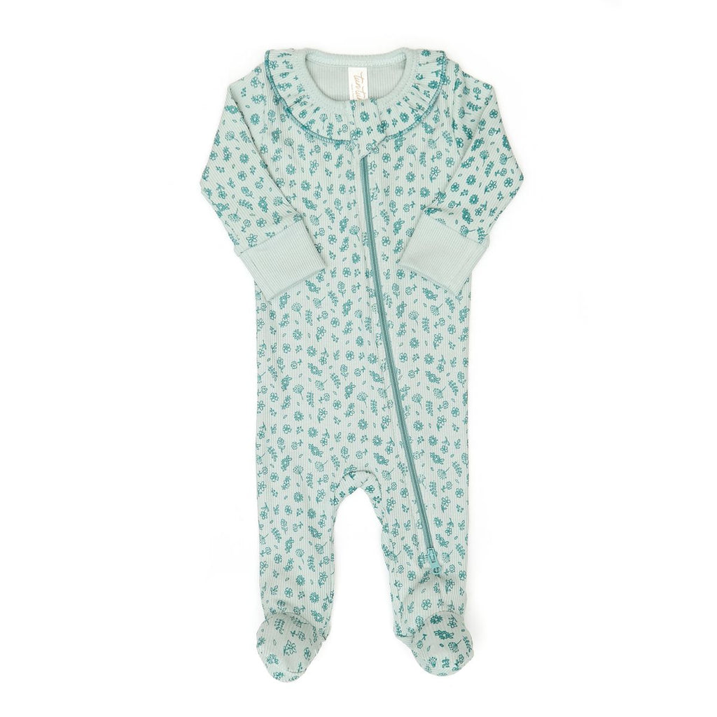 Tun Tun (Peru) - Cotton Two Way Zipper Footie - Jade Flowers-Footies + Rompers (Fashion)-Newborn-Posh Baby