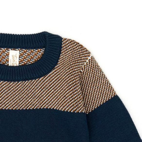 Tun Tun (Peru) - Pima Cotton Aiden Sweater - Navy + Natural-Sweaters + Cardigans + Jackets-3-6M-Posh Baby
