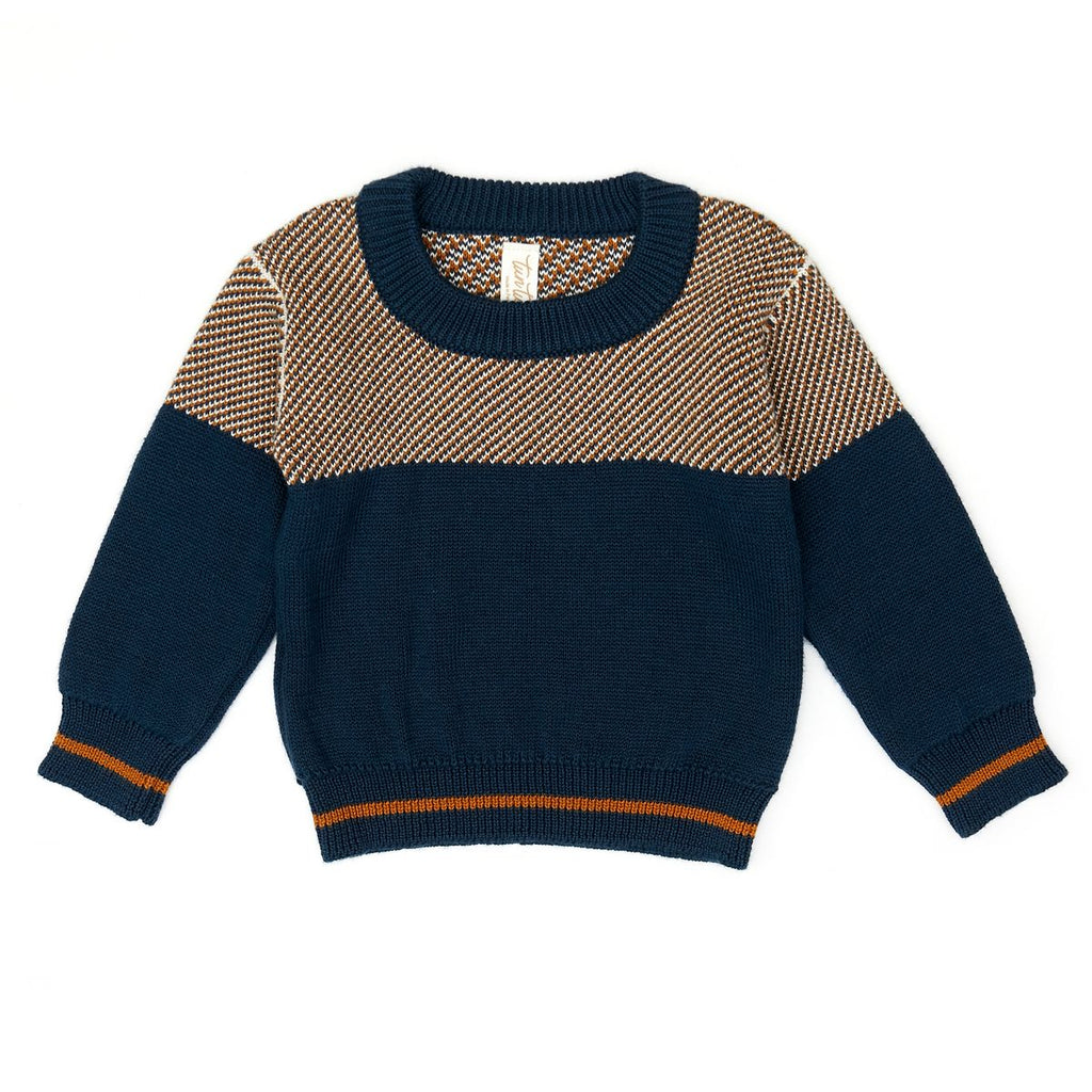 Tun Tun (Peru) - Pima Cotton Aiden Sweater - Navy + Natural-Sweaters + Cardigans + Jackets-3-6M-Posh Baby