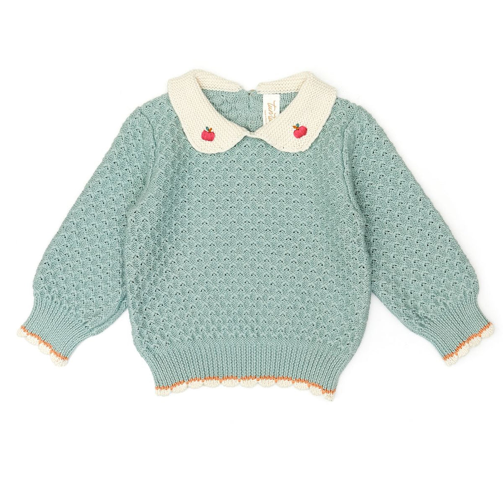 Tun Tun (Peru) - Pima Cotton Lily Sweater - Jade-Sweaters + Cardigans + Jackets-3-6M-Posh Baby