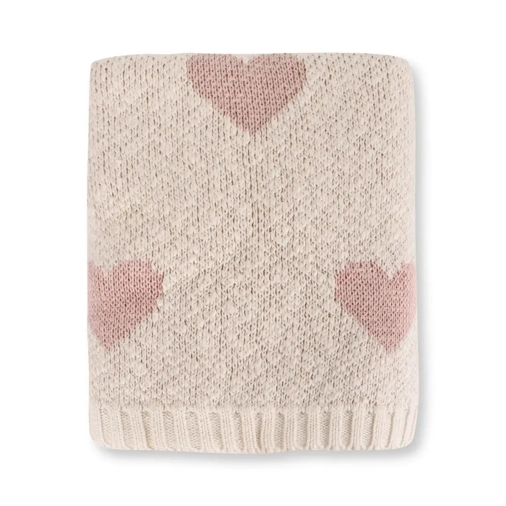Viverano - Organic Cotton Jacquard Knit Blanket - Hearts-Quilts + Snuggle Blankets-Posh Baby