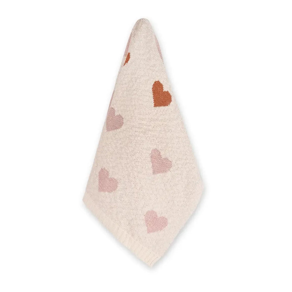 Viverano - Organic Cotton Jacquard Knit Blanket - Hearts-Quilts + Snuggle Blankets-Posh Baby
