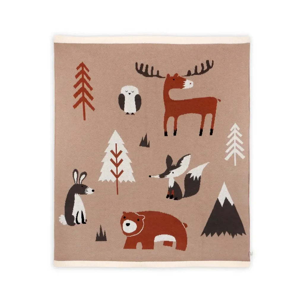 Viverano - Organic Cotton Jacquard Knit Blanket - Woodland Bear-Quilts + Snuggle Blankets-Posh Baby