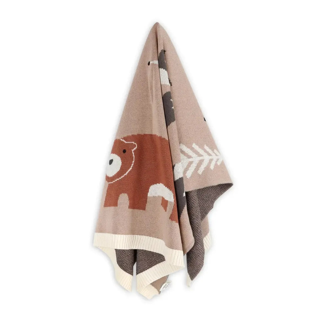Viverano - Organic Cotton Jacquard Knit Blanket - Woodland Bear-Quilts + Snuggle Blankets-Posh Baby
