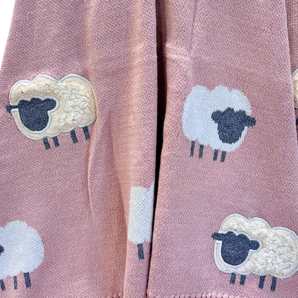 Viverano - Organic Cotton Jacquard Knit Blanket - Wooly Lamb Rosewood 3D-Quilts + Snuggle Blankets-Posh Baby