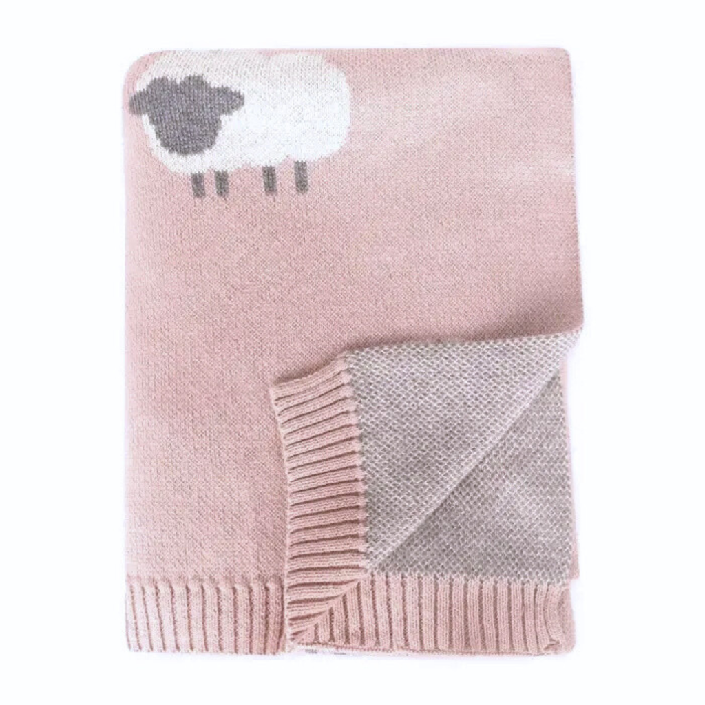 Viverano - Organic Cotton Jacquard Knit Blanket - Wooly Lamb Rosewood 3D-Quilts + Snuggle Blankets-Posh Baby