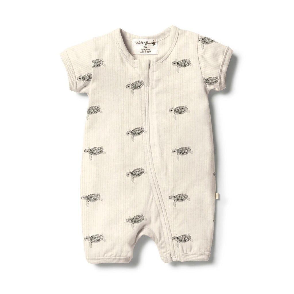 Wilson + Frenchy - Organic Shortie Romper - Tiny Turtle-Footies + Rompers (Fashion)-0-3M-Posh Baby