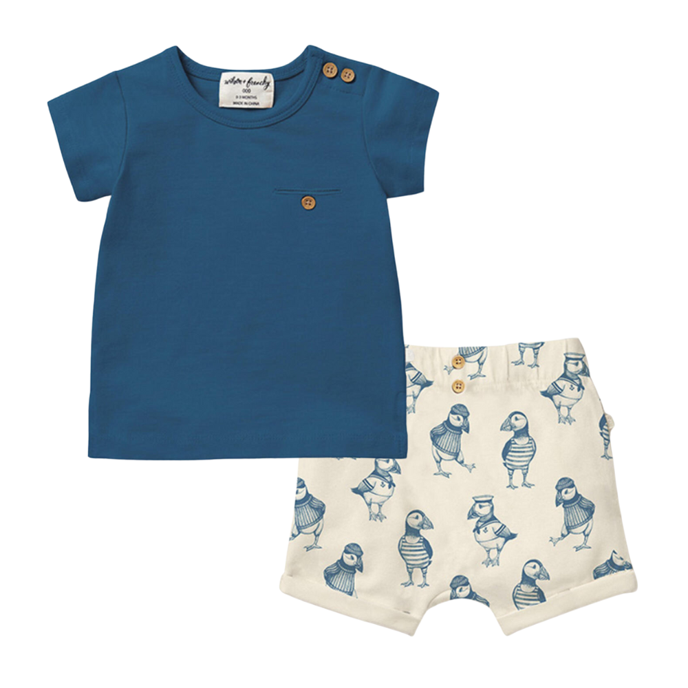 Wilson + Frenchy - Organic Shorts + Tee Set - Blue Puffin-Sets-3-6M-Posh Baby