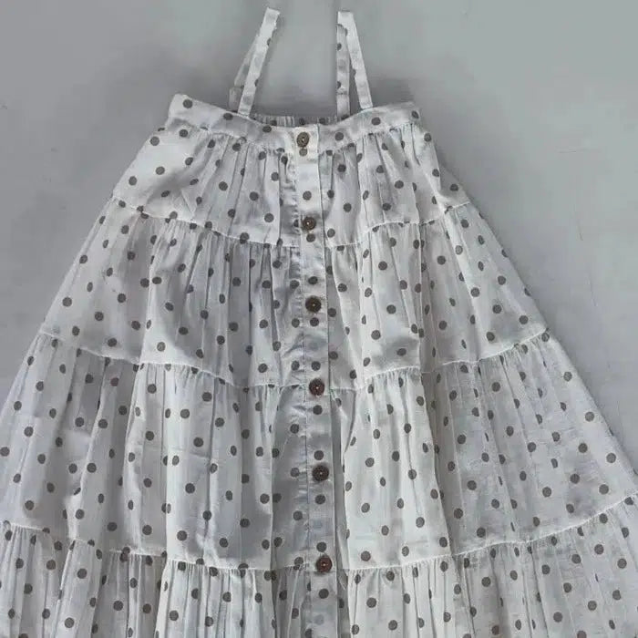 Yo Baby - Tiered Dress - Latte Polka Dot-Dresses-2T-Posh Baby